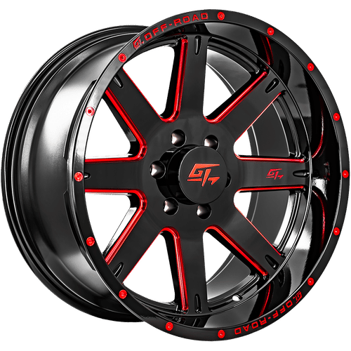 GT OFFROAD INVASION Gloss Black Milled Red Wheel 20x9 6X135mm +12 87.1mm