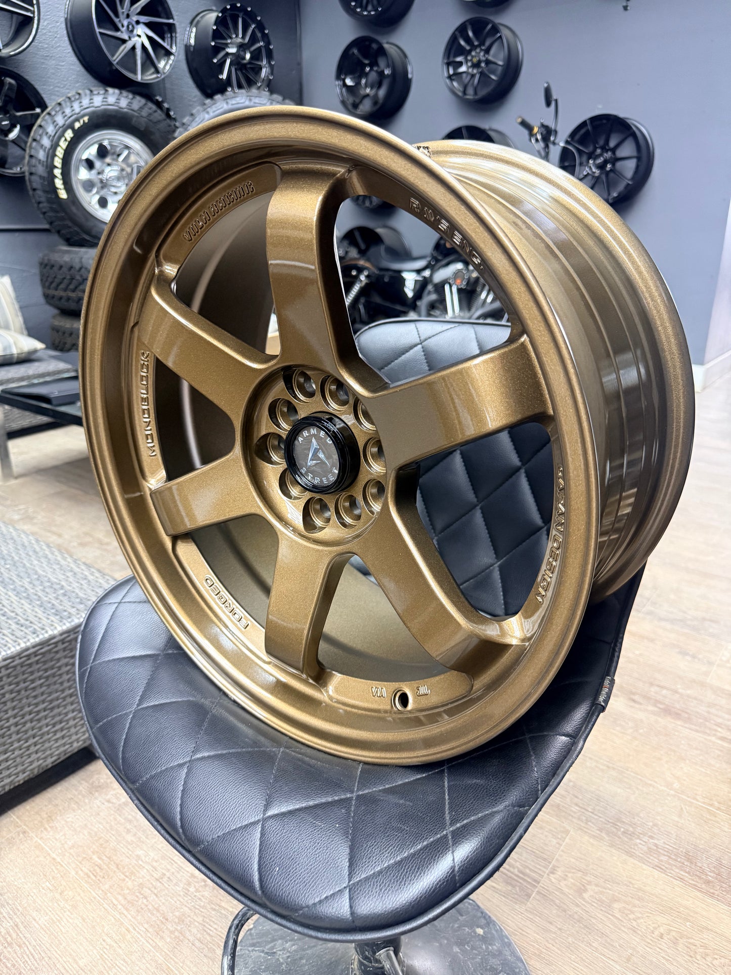 SAVE BIG NOW! SET OF ARMED VETERAN 17x8 +28 5x100 BRONZE ALLOY RIMS