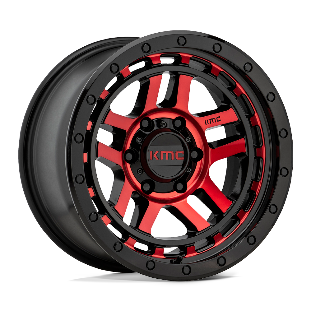 KMC KM540 RECON GLOSS BLACK MACH W/ RED TINT Wheel 17x8.5 6X139.7mm +18 106.1mm