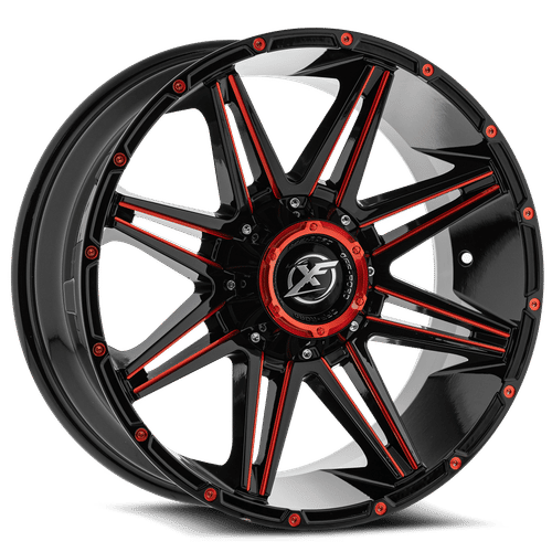 XF OFFROAD XF-220 Gloss Black Milled Red Wheel 22x12 6X135mm -44 106.2mm