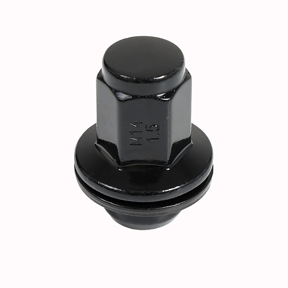 Mag W/Washer Black Nut OEM Flat/60° Seat-14x1.50mm-12mm Shank OD 22mm-21mm Hex-Premium