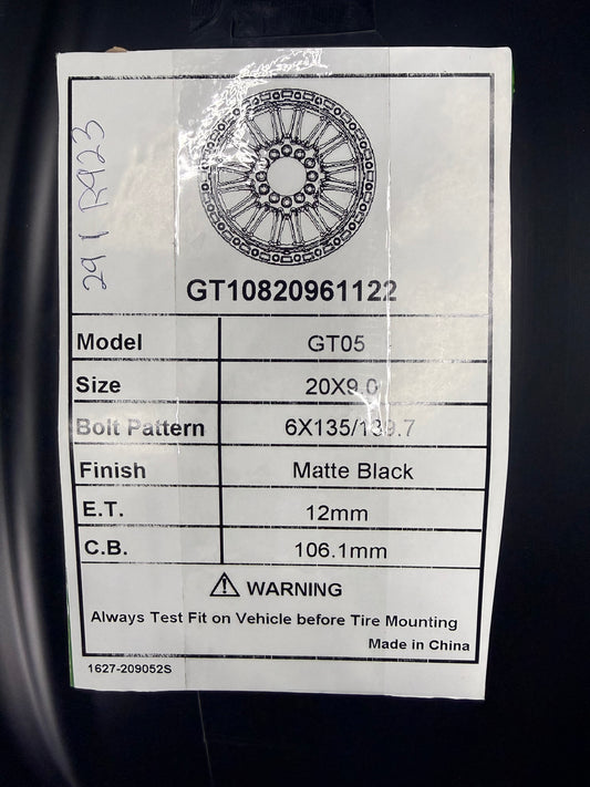 GT OFFROAD CHAMBER MATTE BLACK 20X9 6X135 +12 106.1