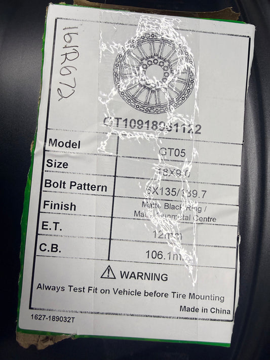 GT OFF-ROAD CHAMBER MATTE GUNMETAL 18X9 +12  6x135 106.1cb