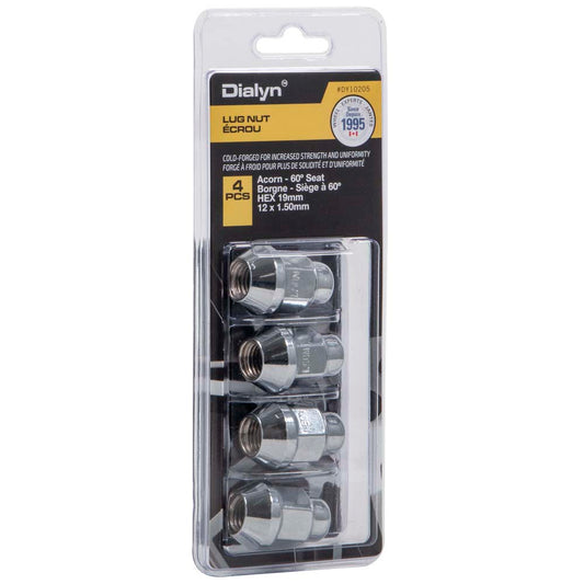 Acorn Chrome Packaged Nut 60° Bulge-12x1.50mm-19mm Hex (PKG/4)