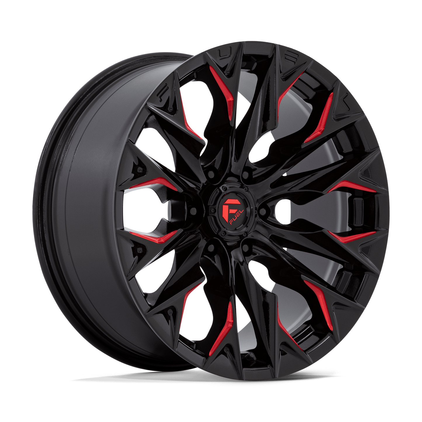 Fuel 1PC D823 FLAME GLOSS BLACK MILL W/ CANDY RED Wheel 20x9 6X139.7mm +1 106.1mm