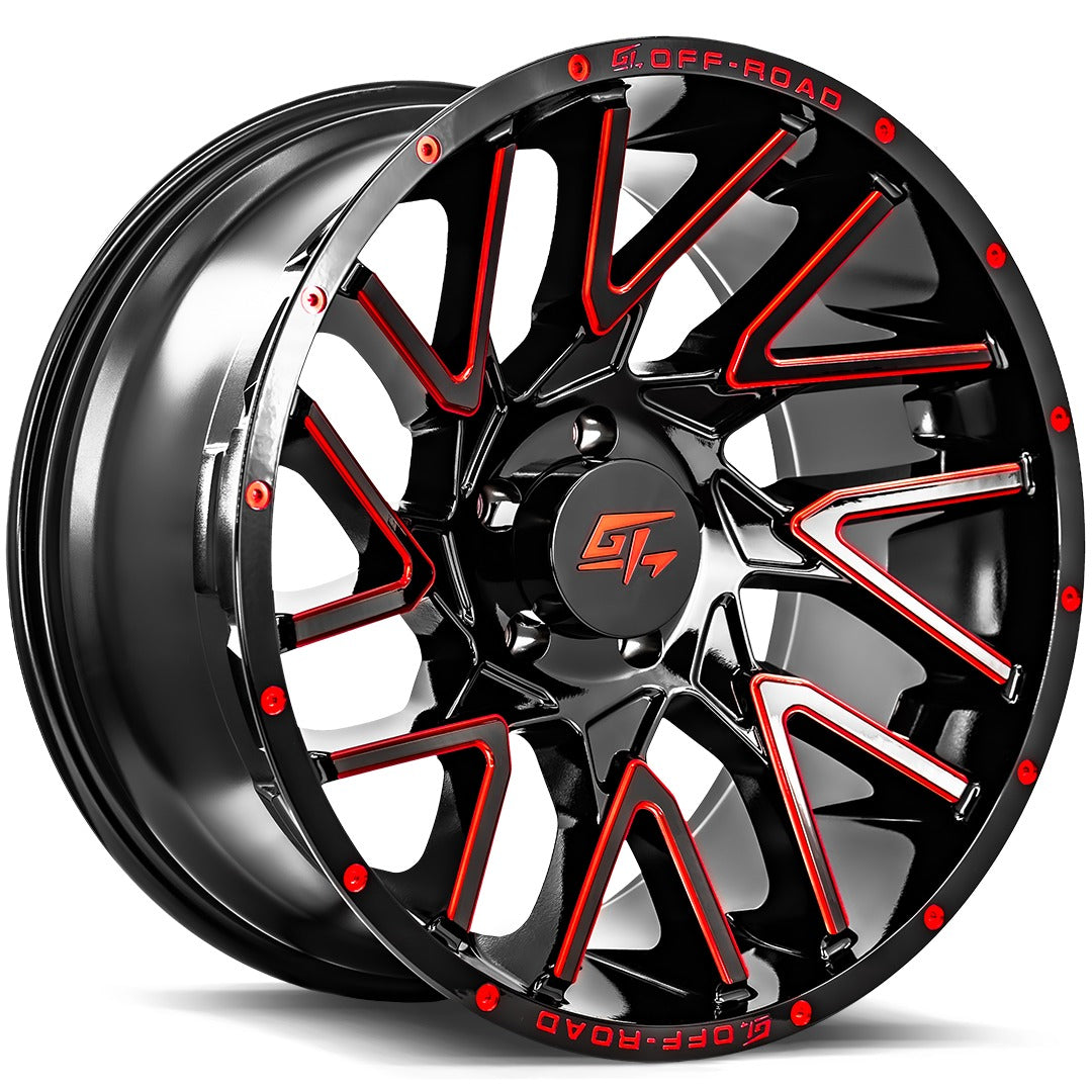 AGGRESSION 22x12 8x180 -44 Gloss Black Milled Red