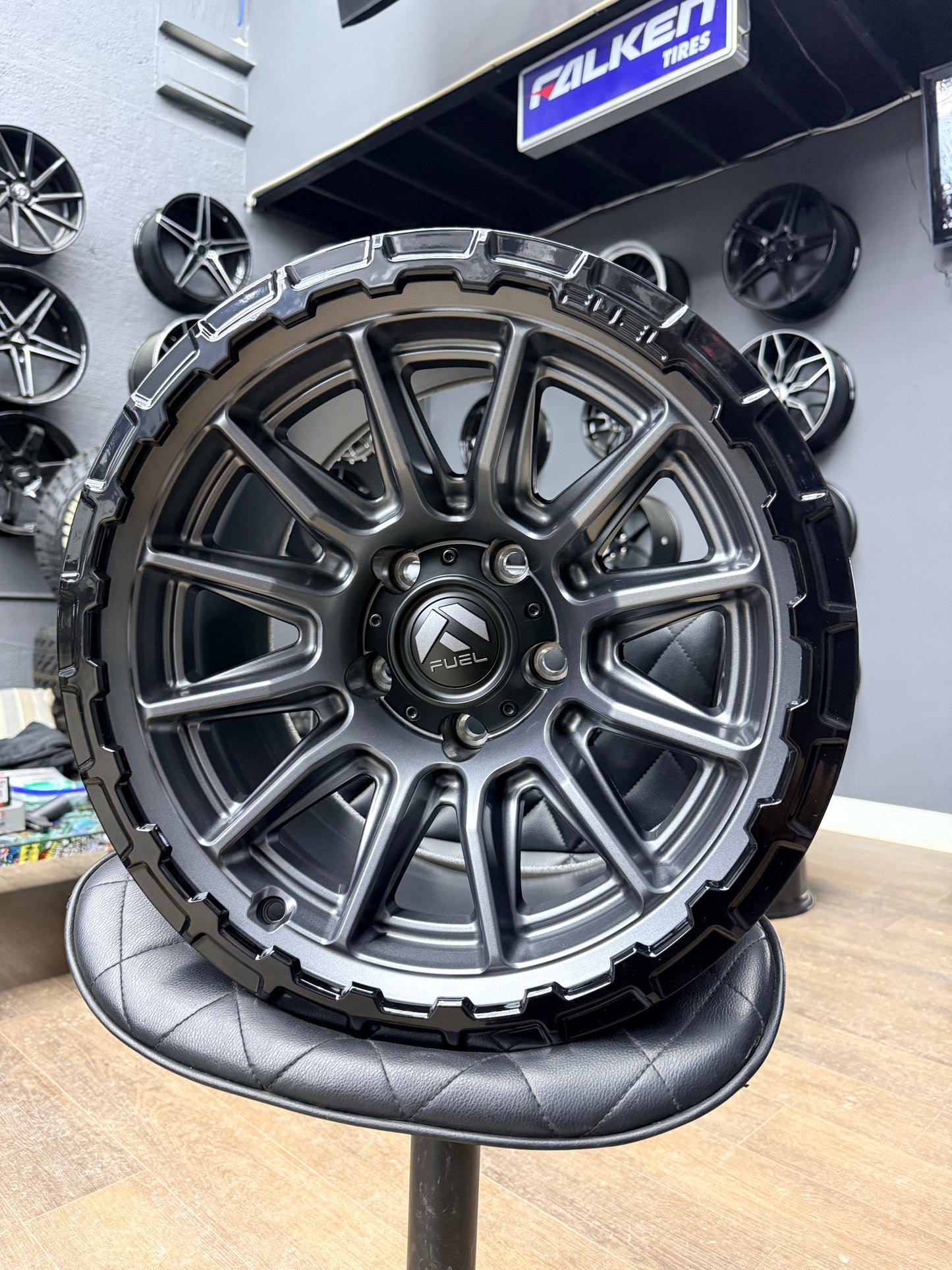 17x9 -12 5x127 71.5cb Fuel Off-Road Wheels FC866 PISTON Matte Gunmetal W/ Gloss Black Lip