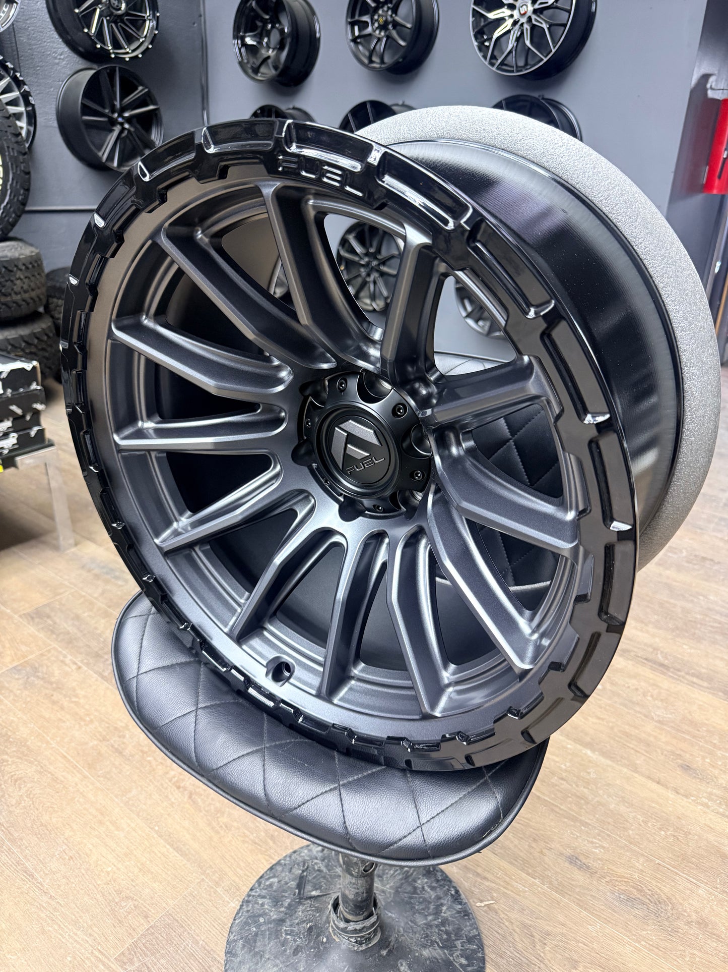 20x10 -18 6x135 87.1cb Fuel Off-Road Wheels FC866 PISTON Matte Gunmetal W/ Gloss Black Lip