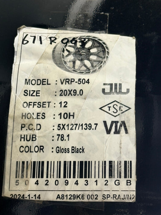 VORTEK VRP-504GB GLOSS BLACK 20X9 +12 5X139.7 78.1cb