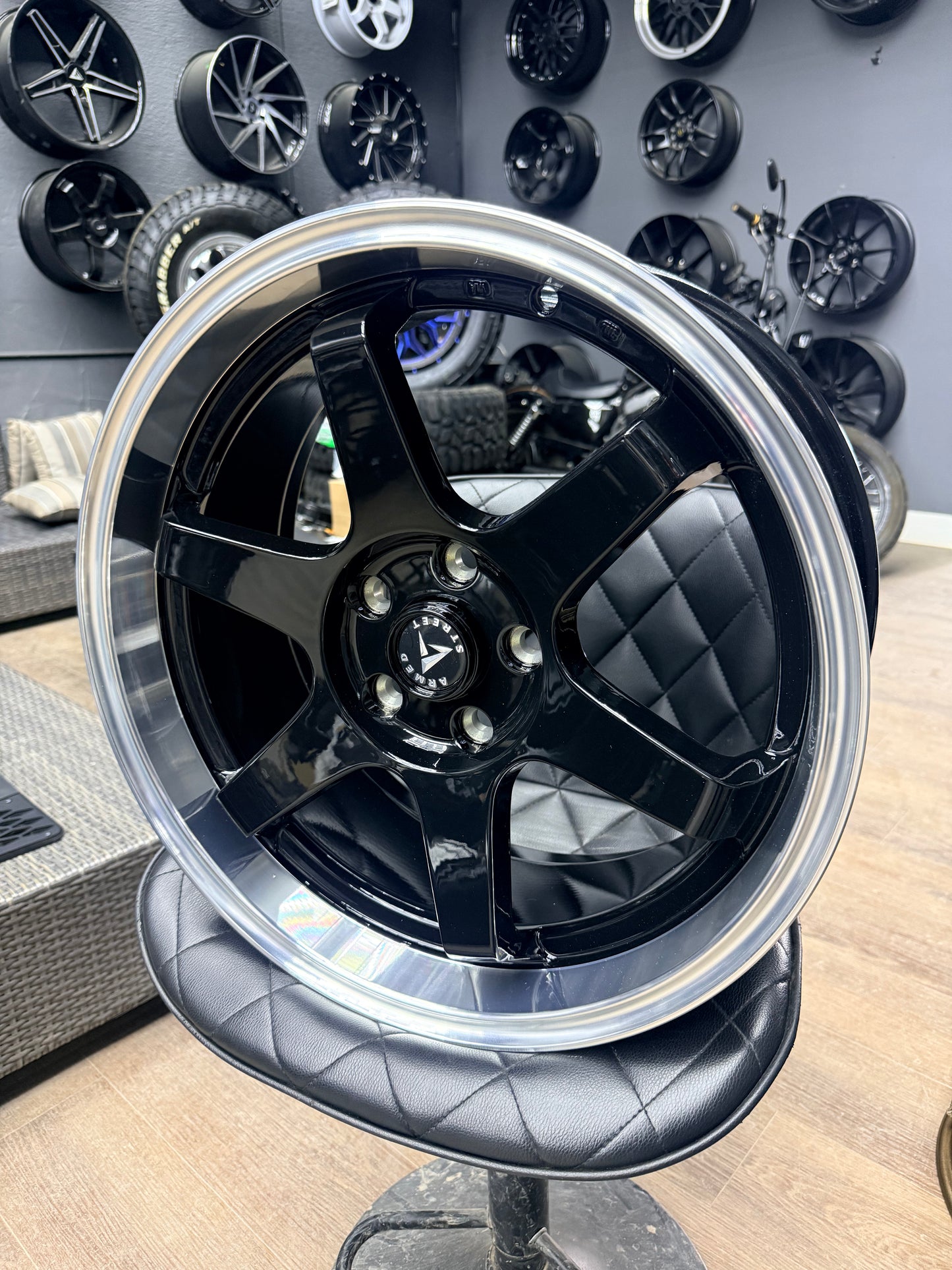 SAVE BIG NOW! SET OF ARMED VETERAN 18x8 +35 5X114.3 BLACK / MACHINE ALLOY RIMS