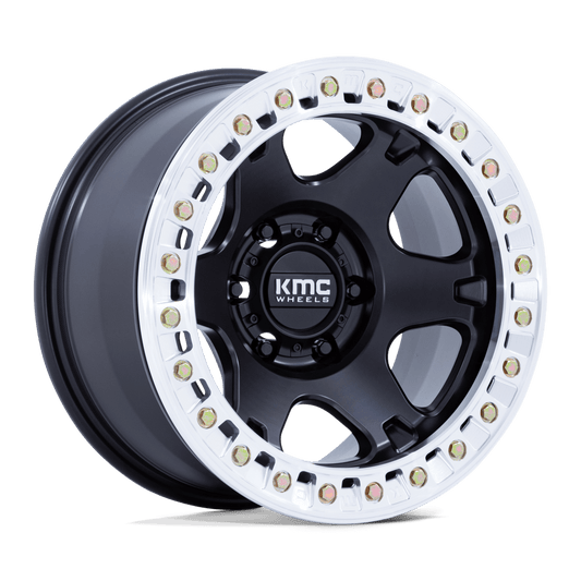 KMC KM238 VI BEADLOCK SATIN BLACK W/ MACHINED RING Wheel 17x9 8X170mm -38 125.1mm