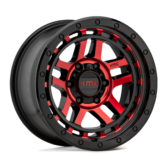 KMC KM540 RECON GLOSS BLACK MACH W/ RED TINT Wheel 17x9 6X139.7mm -12 106.1mm
