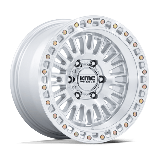 KMC KM554 AZTEC GLOSS SILVER W/ MACHINED FACE Wheel 17x8.5 6X139.7mm +25 106.1mm