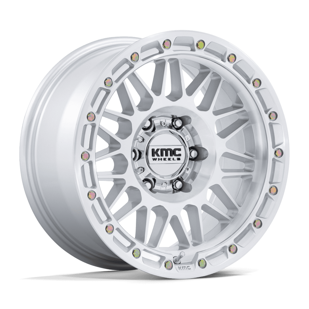 KMC KM555 ATTACK GLOSS SILVER W/ MACHINED FACE Wheel 17x8.5 6X139.7mm -10 106.1mm