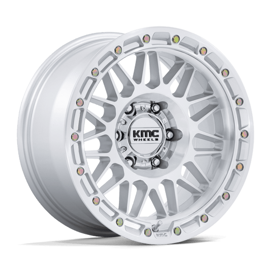 KMC KM555 ATTACK GLOSS SILVER W/ MACHINED FACE Wheel 17x8.5 6X139.7mm -10 106.1mm