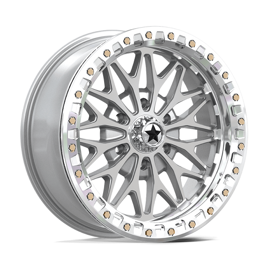 MSA Offroad Wheels MA53 BOLO UTV BEADLOCK GLOSS SILVER W/ MACHINED FACE Wheel 18x7 6X139.7mm +10 100.3mm
