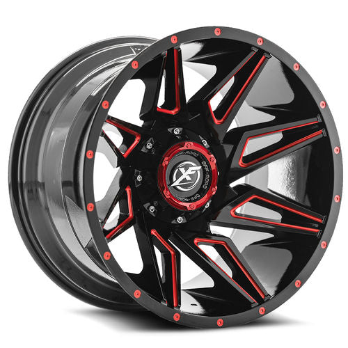 XF OFFROAD XF-218 Gloss Black Milled Red Wheel 22x12 6X135mm -44 106.4mm
