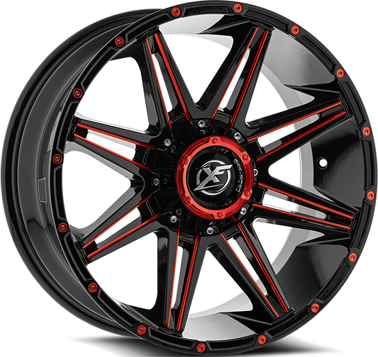 XF OFFROAD XF-220 Gloss Black Milled Red Wheel 22x10 5X139.7mm -24 78.1mm