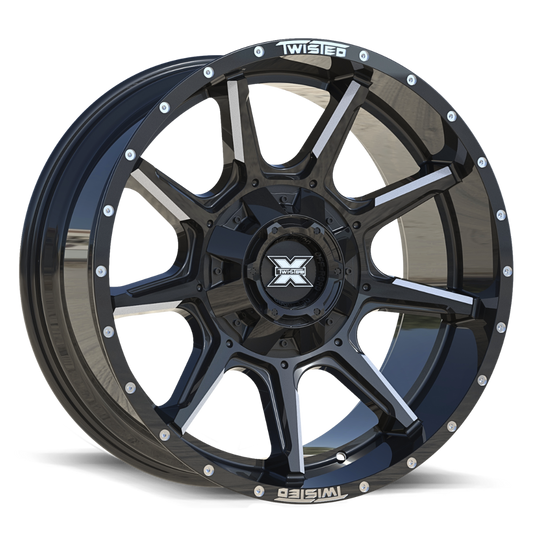 TWISTED OFF-ROAD TW2 Gloss Black Milled Wheel 22x10 6X135mm -18 0mm